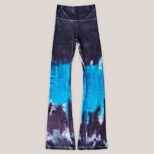 NWT Aqua Chakra Tie Dye Yoga Pants Black Cotton Blue Flares Wide Waistband
